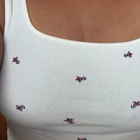 Old navy plus xxl size Ultra-Crop Rib-Knit Top White Floral Tank Top Womens plus - Picture 5 of 17